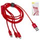 USB кабель Baseus Data Faction, USB тип-C, USB тип-A, micro-USB тип-B, Lightning, 120 см, 3,5 А, красный, в нейлоновой оплетке, 3 в 1, #CAMLT-PY09