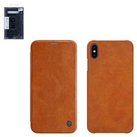 Чохол Nillkin Qin leather case для iPhone XS Max, коричневий, книжка, пластик, PU шкіра, #6902048163386