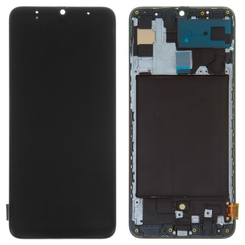 Дисплей для Samsung A705 Galaxy A70, черный, с рамкой, High Copy, с широким ободком, OLED 