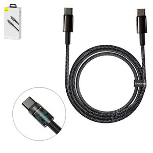 USB кабель Baseus Tungsten Gold, 2xUSB тип C, 200 см, 100 Вт, чорний, в нейлоновому обплетенні, #CATWJ A01