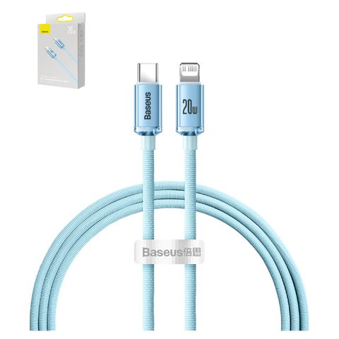 USB кабель Baseus Crystal Shine Series, USB тип C, Lightning, 120 см, 20 Вт, голубой, #CAJY001303