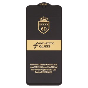 Захисне скло ESD 6D для Realme C51, C53 NFC, Narzo N53, Note 50; Huawei Honor X7, Honor X7a, Nova Y70, Nova Y70 Plus; Samsung A057 Galaxy A05s, A075 Galaxy A07 4G, сумісне з чохлом, Full Glue, Anti Static, без упаковки , чорний