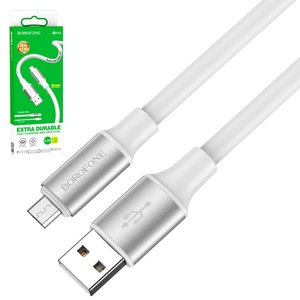 USB кабель Borofone BX82, USB тип A, micro USB тип B, 100 см, 2,4 А, білий, силіконовий, #6974443386202