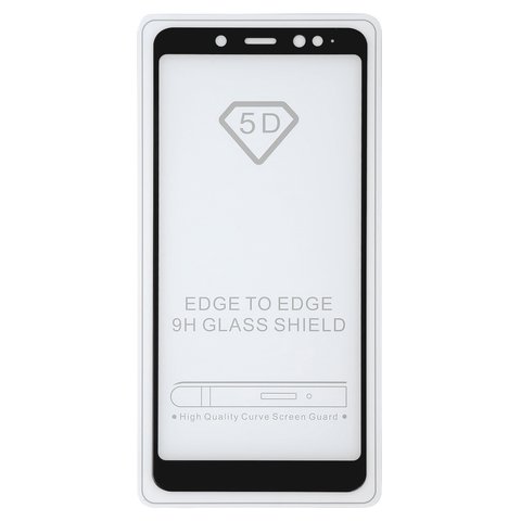 Tempered Glass Screen Protector All Spares compatible with Xiaomi Redmi Note 5, Redmi Note 5 Pro, 0,26 mm 9H, 5D Full Glue, black, the layer of glue is applied to the entire surface of the glass 