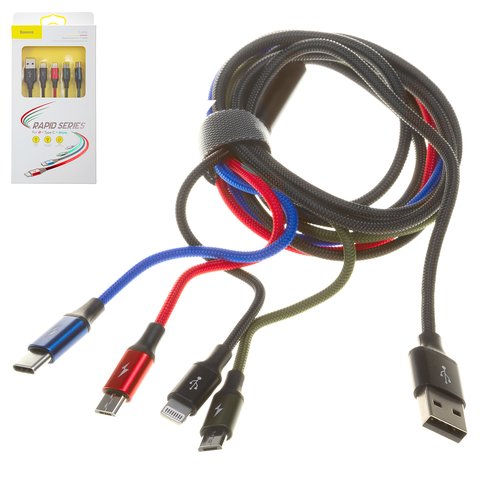 USB кабель Baseus Rapid Series, USB тип C, USB тип A, micro USB тип B, Lightning, 120 см, 3,5 А, черный, #CA1T4 C01