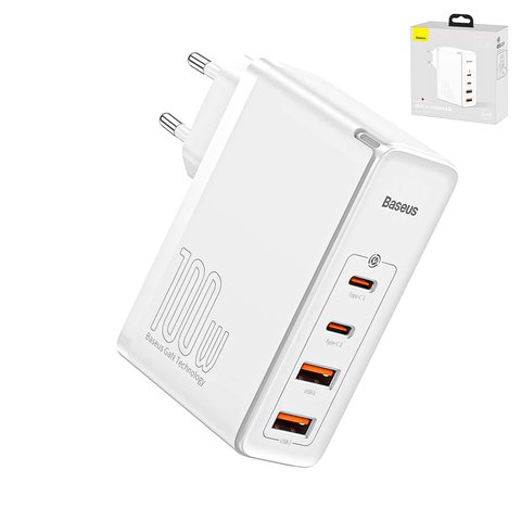 Mains Charger Baseus GaN2 Pro, 100 W, Quick Charge, white, with cable USB type C to USB type C, 4 output  #CCGAN2P L02