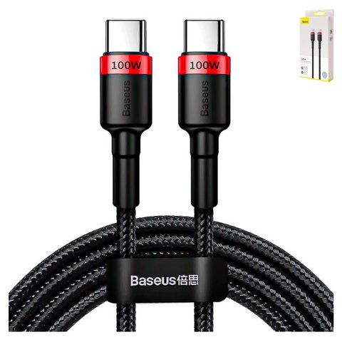 USB Cable Baseus Cafule, 2xUSB type C, 200 cm, 100 W, 5 A, red, black  #CATKLF AL91