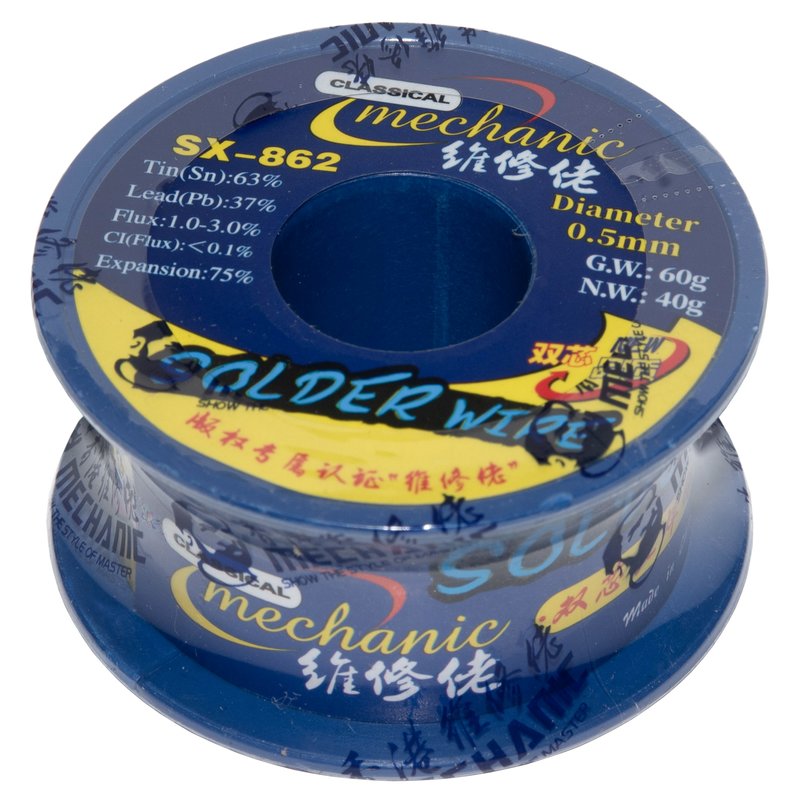 Solder Mechanic SX-862, (Sn 63% , Pb 37%, flux 1-3%, 0,5 mm, 60 g) - All Spares
