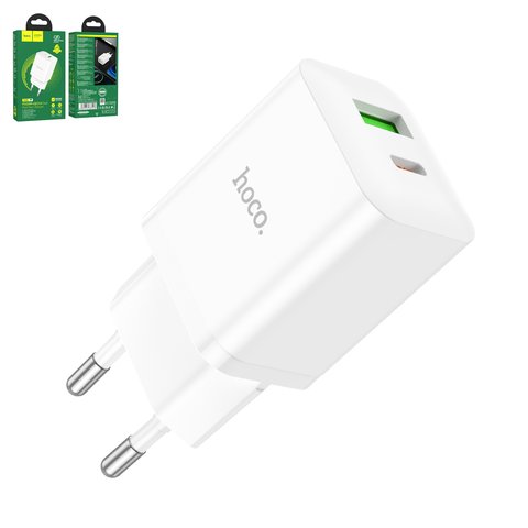 Adaptador de red Hoco N28, 20 W, Fast Charge, blanco, sin cable, 2 puertos, #6931474783516