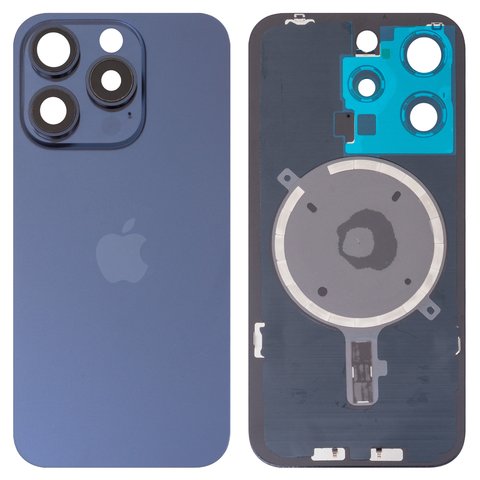 Housing Back Cover compatible with iPhone 15 Pro, dark blue, with camera lens, Original PRC  