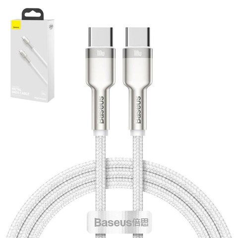 USB Cable Baseus Cafule Series Metal, 2xUSB type C, 200 cm, 100 W, white, nylon braided  #CATJK D02