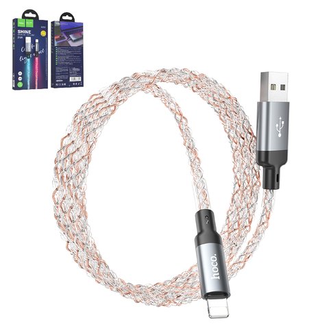 USB кабель Hoco U112, USB тип A, Lightning, 100 см, 2,4 А, серый, #6931474788801