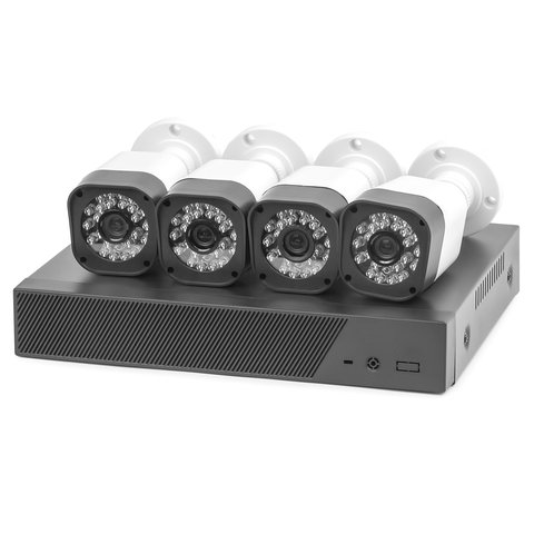 Set of MACK0410 AHD Network Video Recorder and 4 AHD Surveillance Cameras 720p, 1 MP 