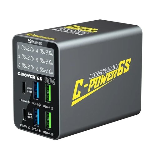 Mains Charger Mechanic C Power 6S, 50 W, Quick Charge, Power Delivery PD , 6 outputs 