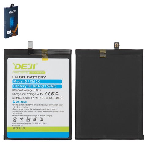 Batería Deji BN36 puede usarse con Xiaomi Mi 6X, Mi A2, Li ion, 3.85 V, 3010 mAh