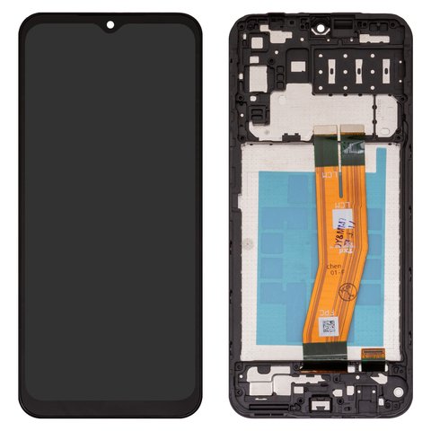 Pantalla LCD puede usarse con Samsung A145 Galaxy A14, negro, Best copy, con marco, High Copy, con cable plano amarillo