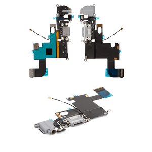 Шлейф для iPhone 6, конектора навушників, конектора зарядки, білий, з мікрофоном, з компонентами