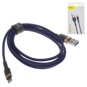 USB кабель Baseus Cafule, USB тип A, Lightning, 100 см, 12 Вт, 2,4 А, синій, золотистий, в нейлоновому обплетенні, #CALKLF BV3