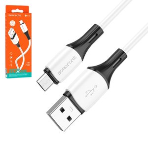 USB кабель Borofone BX79, USB тип A, micro USB тип B, 100 см, 2,4 А, білий, силіконовий, #6974443384772