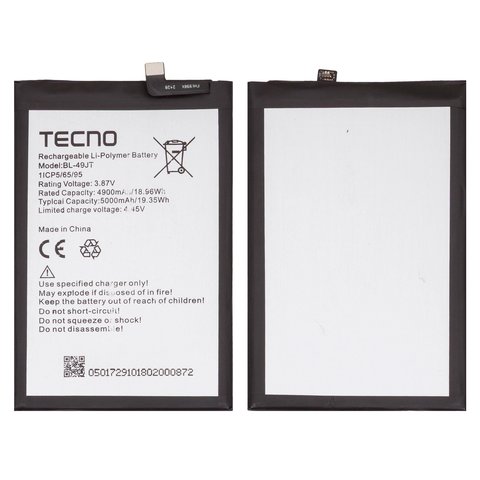 Аккумулятор BL 49JT для Tecno Camon 17 Pro, Camon 18, Camon 18P, Spark 20 Pro KJ6 , Spark 30 Pro KL7 , Li Polymer, 3,87 B, 5000 мАч, Original PRC 