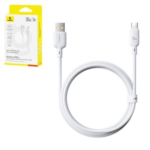 USB кабель Baseus Silky, USB тип C, USB тип A, 100 см, 100 Вт, білий, силіконовий, #P10377703213 00