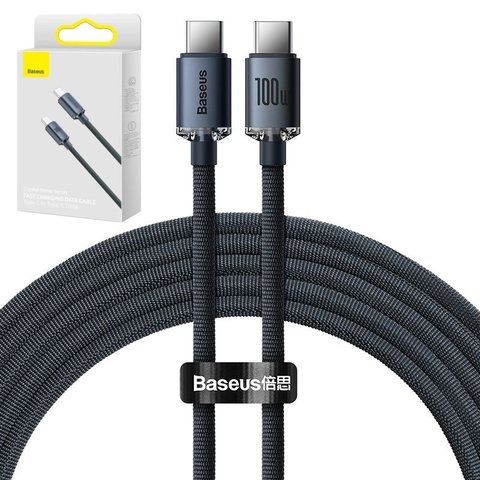 USB кабель Baseus Crystal Shine Series, 2xUSB тип C, 200 см, 100 Вт, черный, в нейлоновой оплетке, #CAJY000701